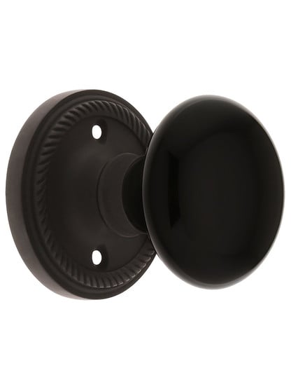 Rope Rose with Black Porcelain Knob in Oil Rubbed Bronze with .